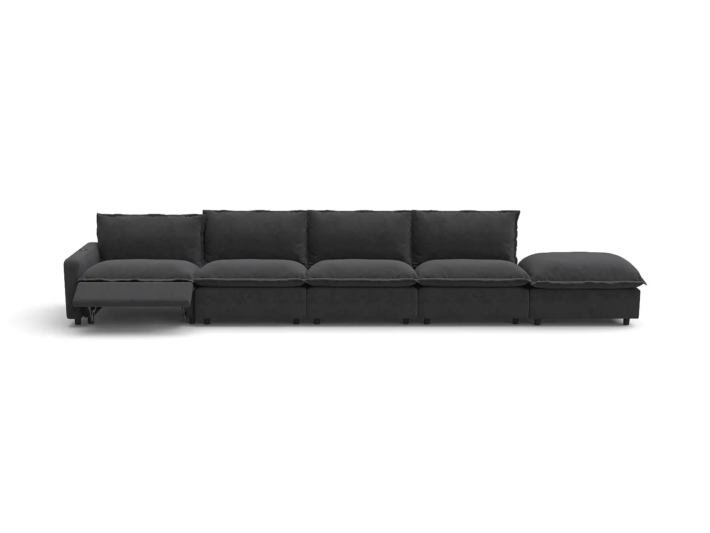 Modular Cero Reclining Sectionals | 5-Piece Grey Linen Home Living Couch Sectionals 4-Seater with 1-Ottoman
