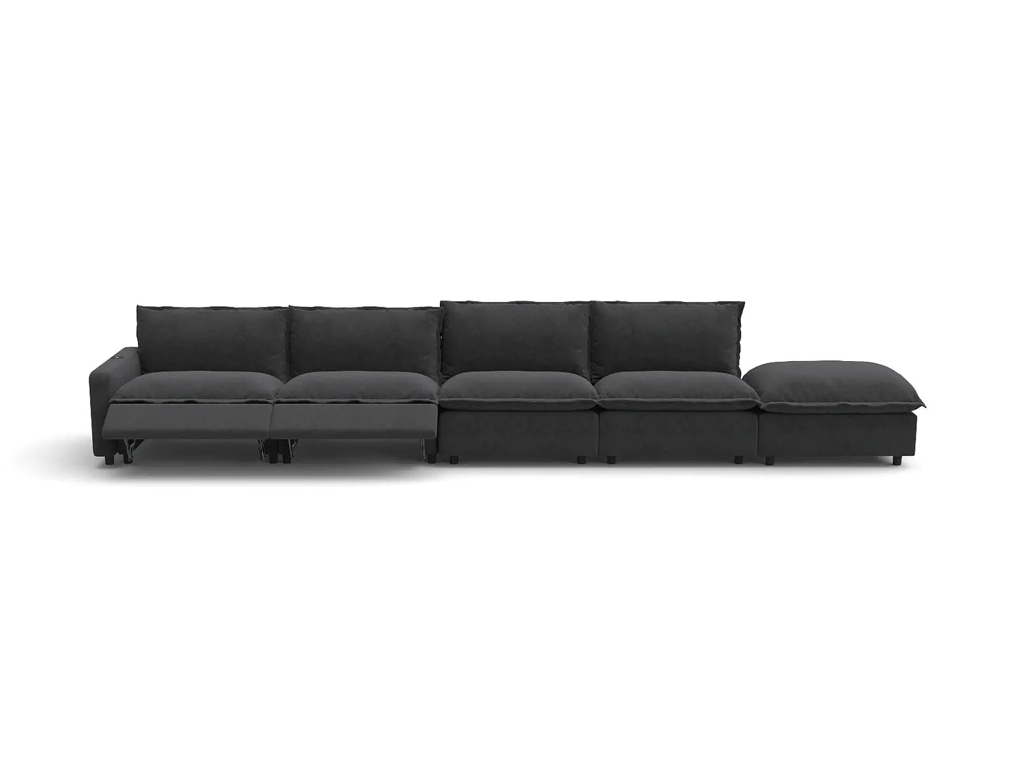 Modular Cero Reclining Sectionals | 5-Piece Grey Linen Home Living Couch Sectionals 4-Seater with 1-Ottoman