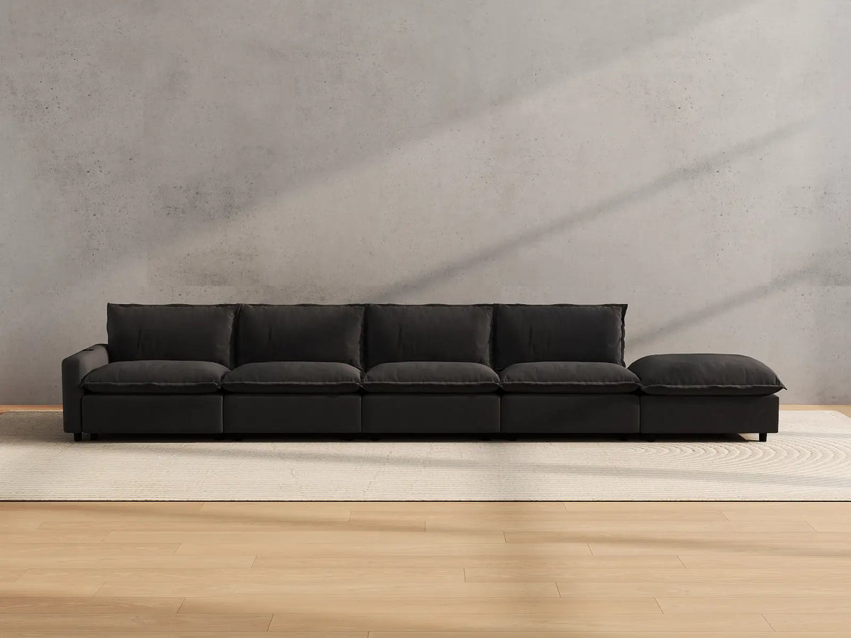 Modular Cero Reclining Sectionals | 5-Piece Grey Linen Home Living Couch Sectionals 4-Seater with 1-Ottoman