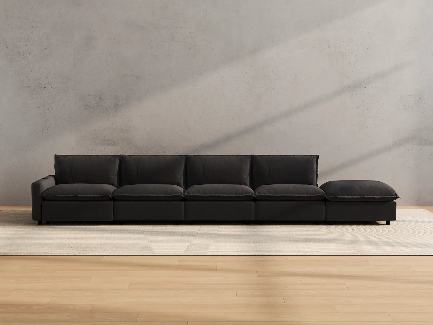 Modular Cero Reclining Sectionals | 5-Piece Grey Linen Home Living Couch Sectionals 4-Seater with 1-Ottoman
