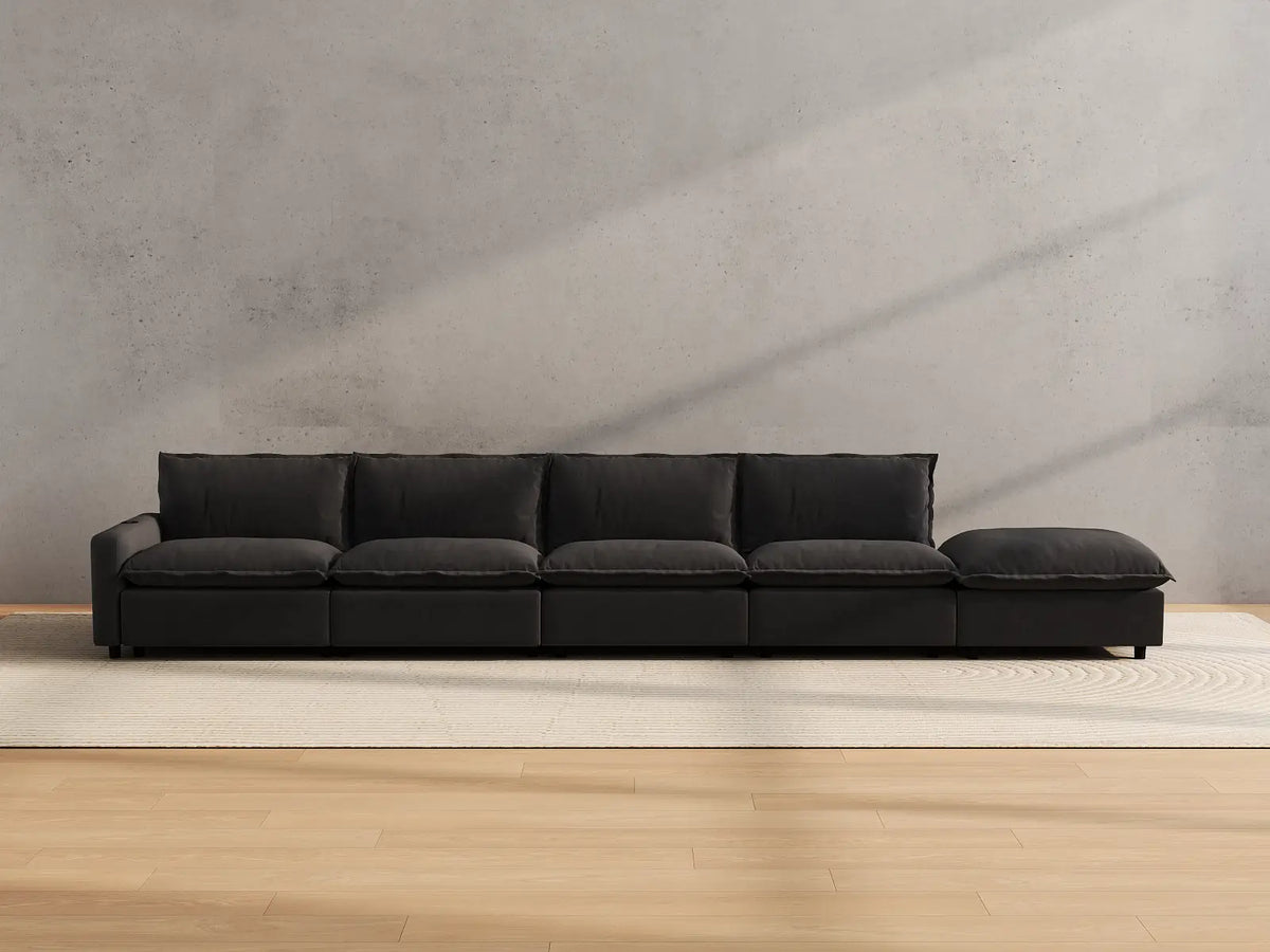 Modular Cero Reclining Sectionals | 5-Piece Grey Linen Home Living Couch Sectionals 4-Seater with 1-Ottoman