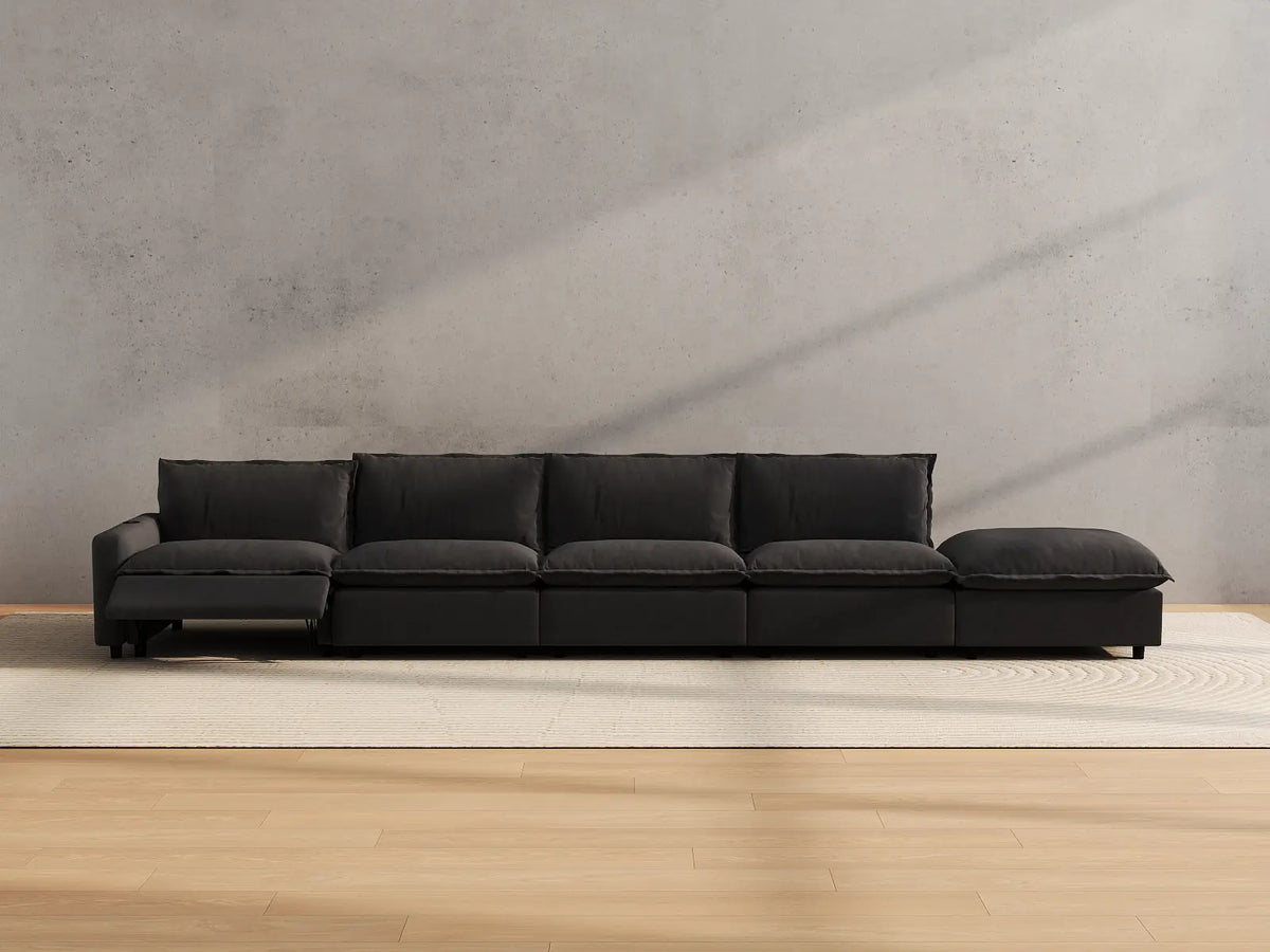 Modular Cero Reclining Sectionals | 5-Piece Grey Linen Home Living Couch Sectionals 4-Seater with 1-Ottoman