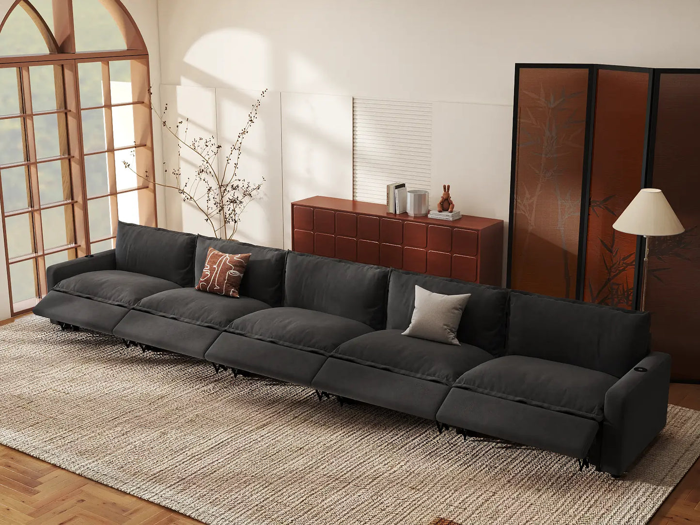Modular Cero Reclining Sectionals | 5-Piece Grey Linen Home Living Couch Sectionals 5-Seater