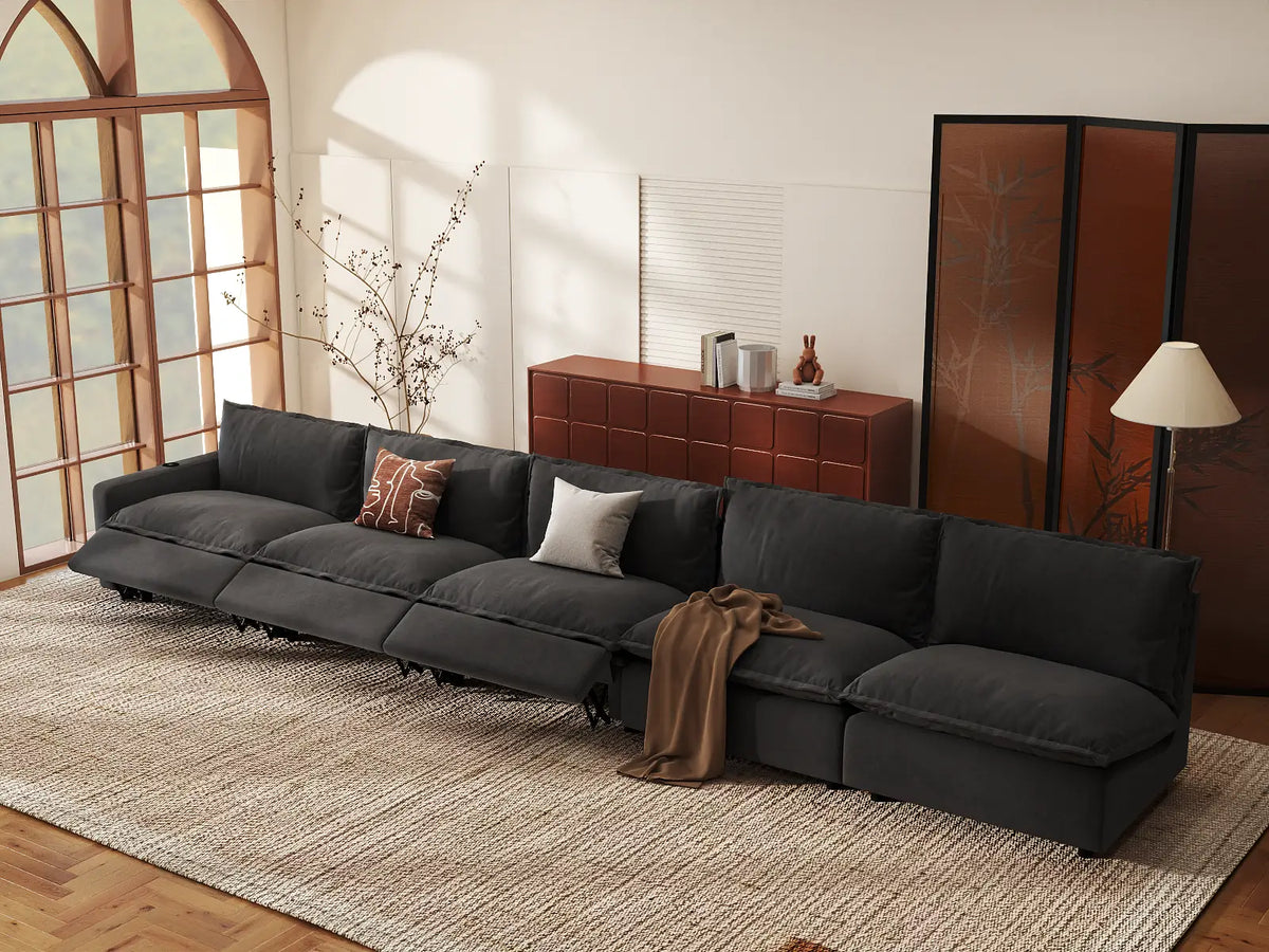 Modular Cero Reclining Sectional Couch | 5-Piece Grey Linen Home Living Couch Sectionals 5-Seater