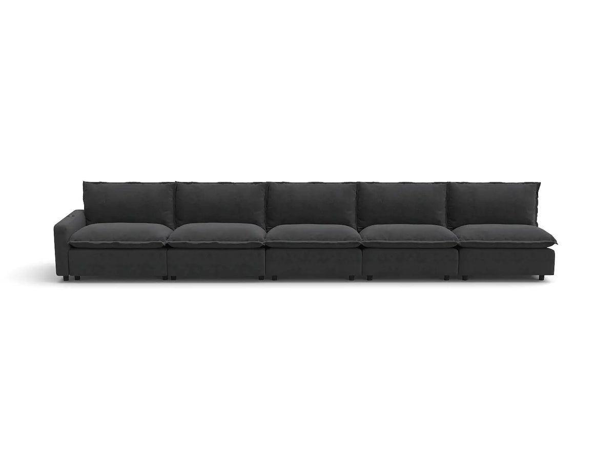 Modular Cero Sectional Couch with Recliner | 5-Piece Grey Linen Home Living Couch Sectionals 5-Seater