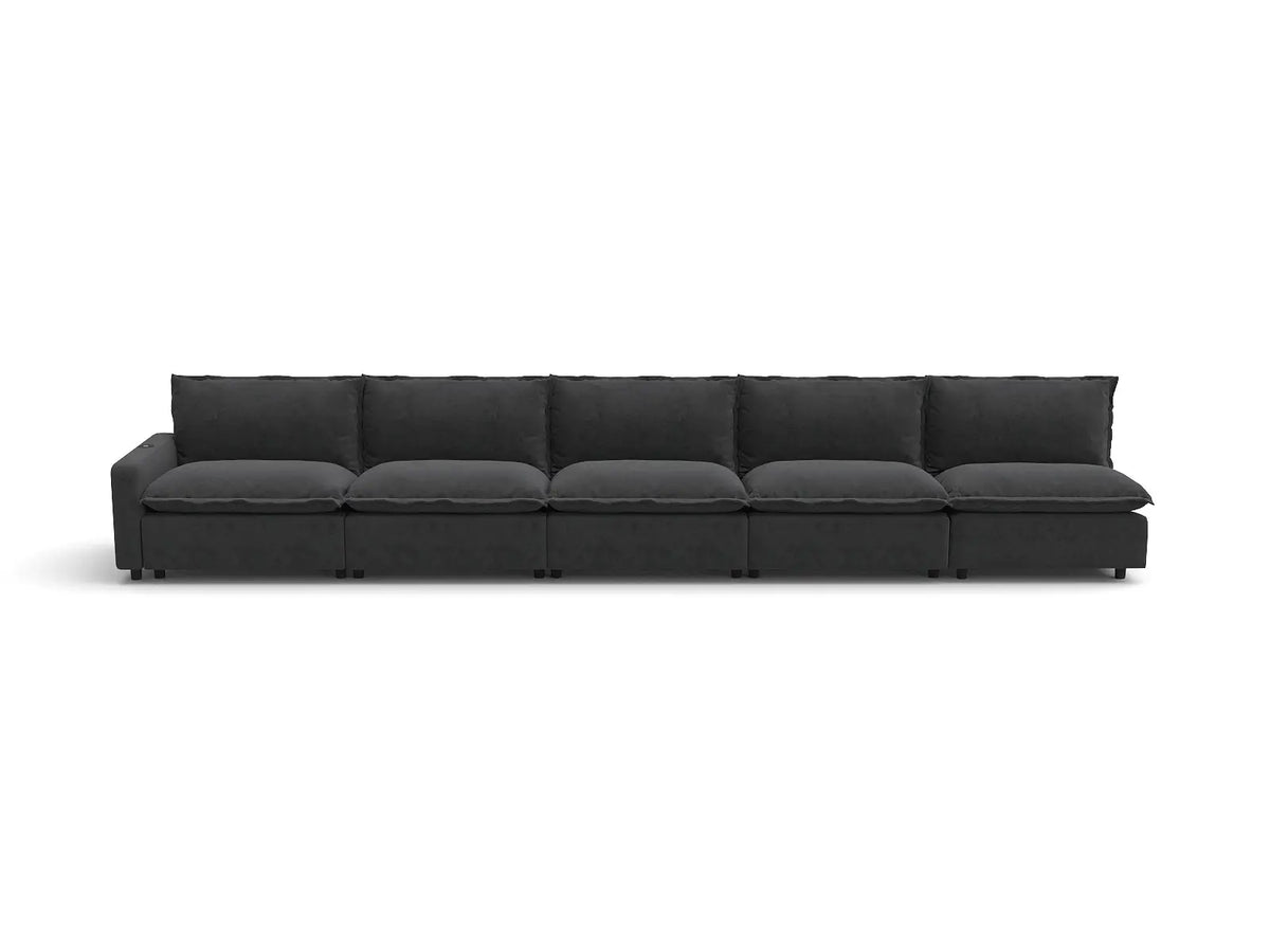 Modular Cero Sectional Couch and Recliner | 5-Piece Grey Linen Home Living Couch Sectionals 5-Seater