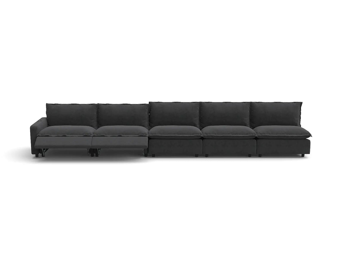 Modular Cero Sectional Couch with Recliner | 5-Piece Grey Linen Home Living Couch Sectionals 5-Seater