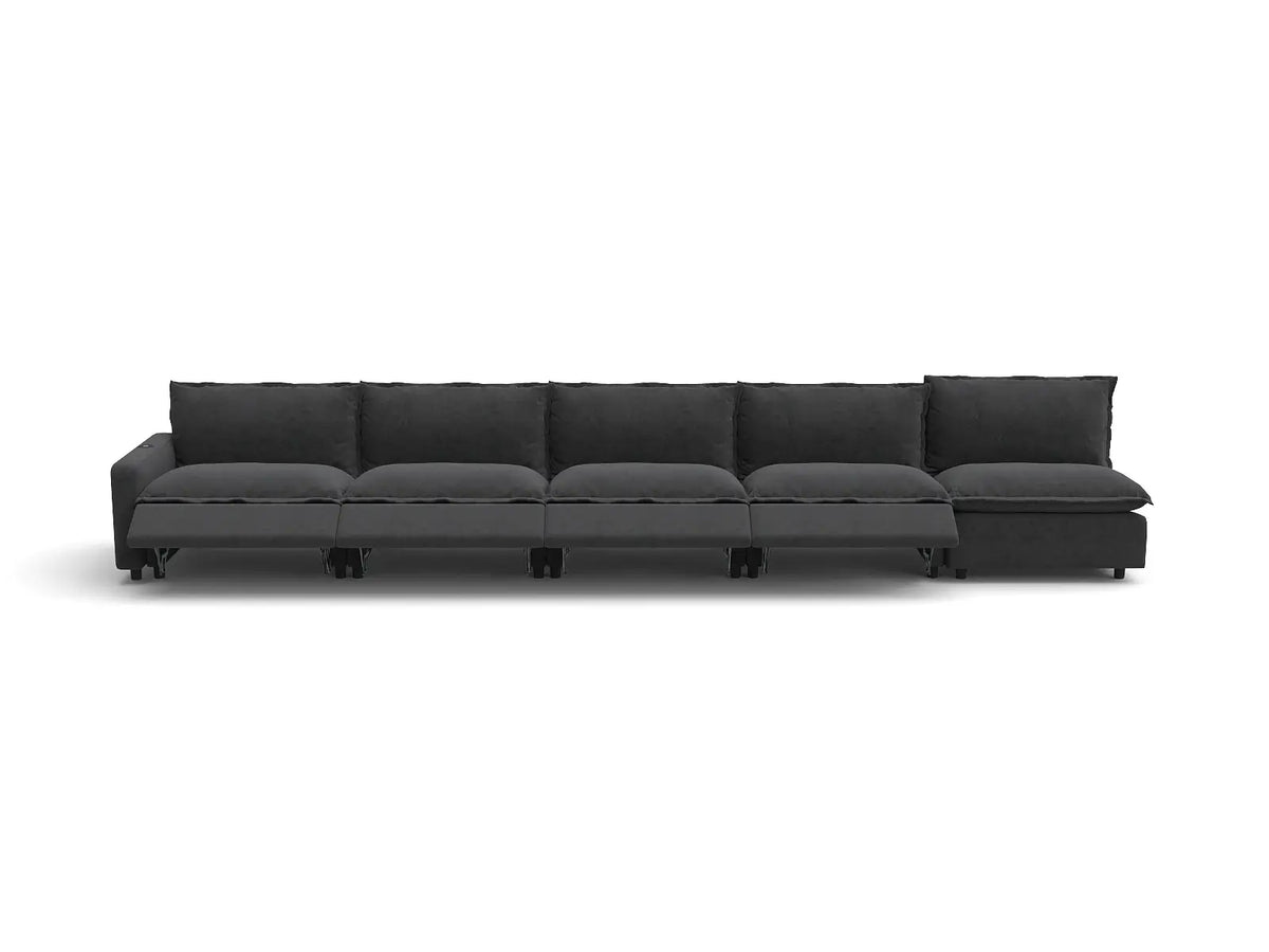 Modular Cero Sectional Couch and Recliner | 5-Piece Grey Linen Home Living Couch Sectionals 5-Seater