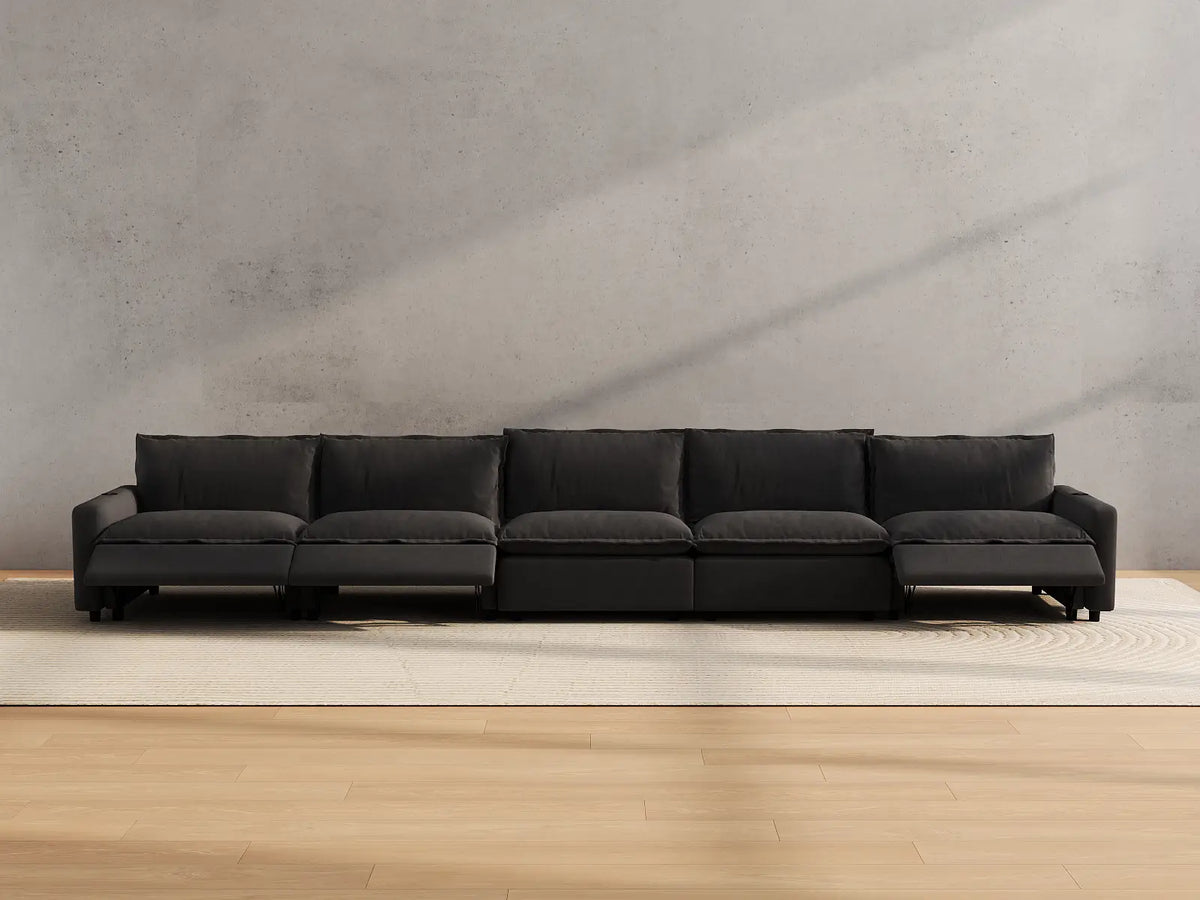 Modular Cero Reclining Sectionals | 5-Piece Grey Linen Home Living Couch Sectionals 5-Seater