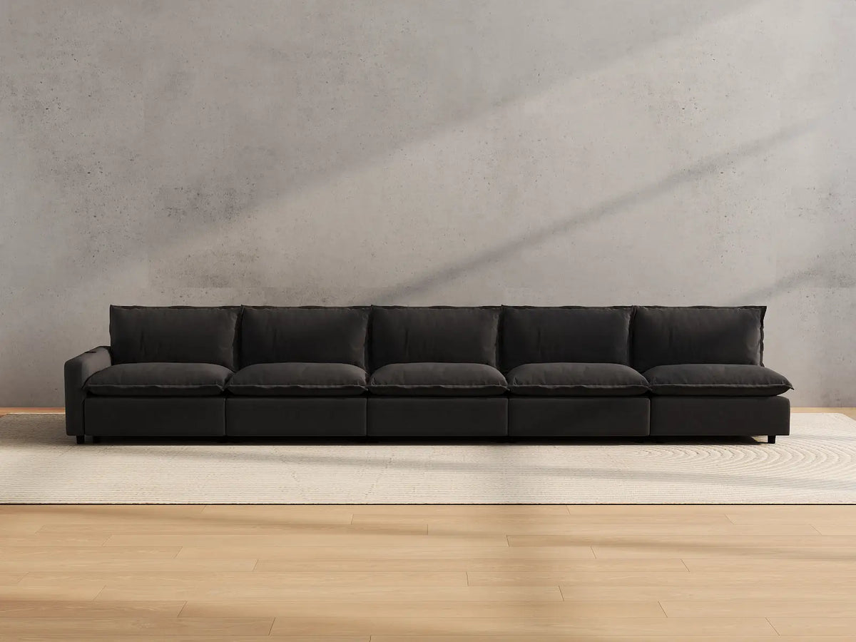 Modular Cero Sectional Couch and Recliner | 5-Piece Grey Linen Home Living Couch Sectionals 5-Seater