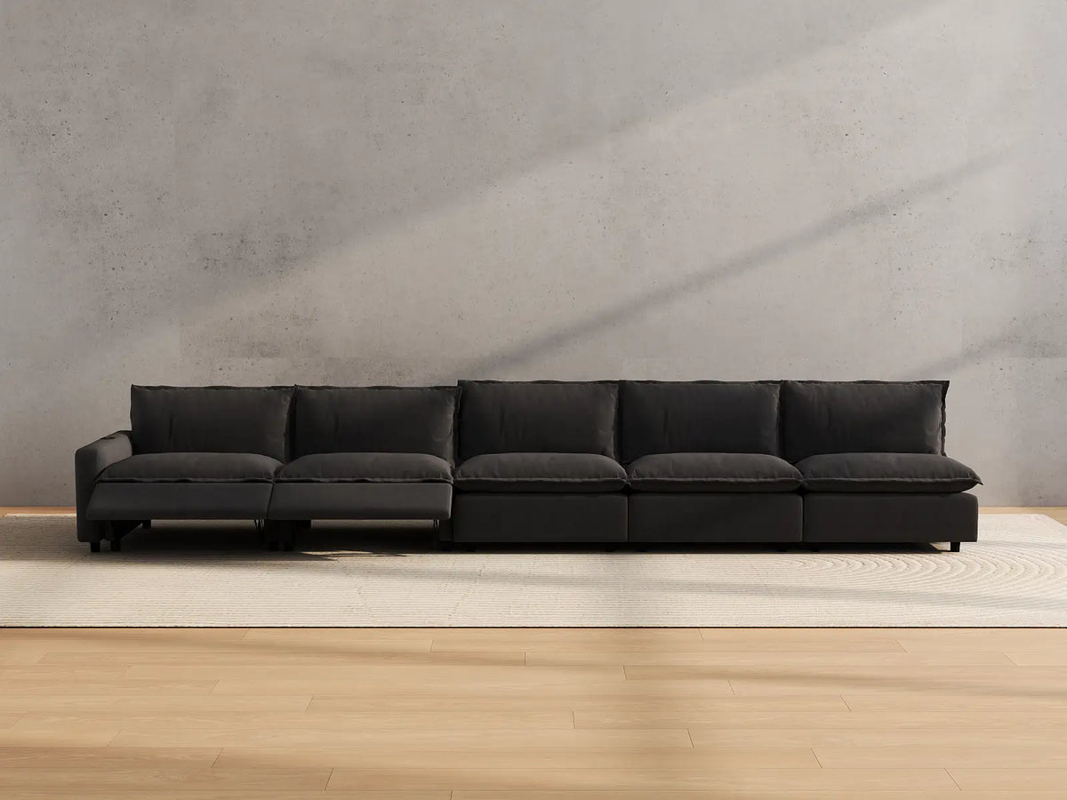 Modular Cero Sectional Couch with Recliner | 5-Piece Grey Linen Home Living Couch Sectionals 5-Seater