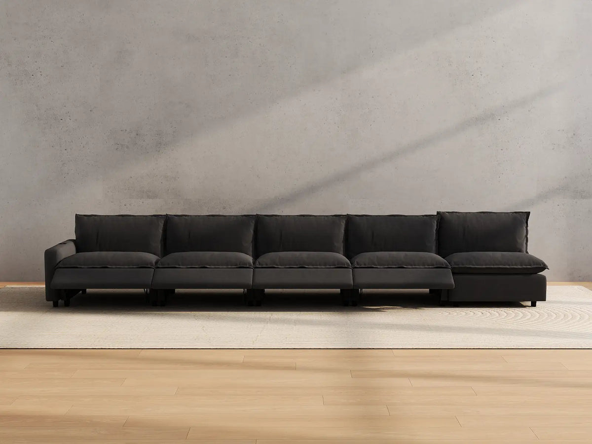 Modular Cero Sectional Couch and Recliner | 5-Piece Grey Linen Home Living Couch Sectionals 5-Seater