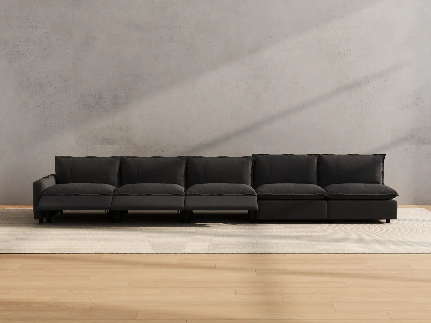 Modular Cero Reclining Sectionals | 5-Piece Grey Linen Home Living Couch Sectionals 5-Seater