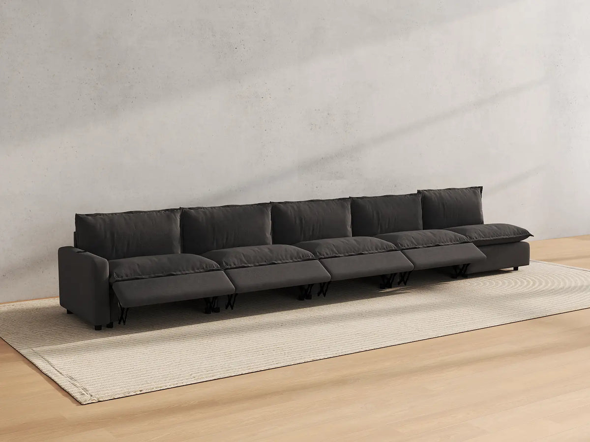 Modular Cero Sectional Couch and Recliner | 5-Piece Grey Linen Home Living Couch Sectionals 5-Seater