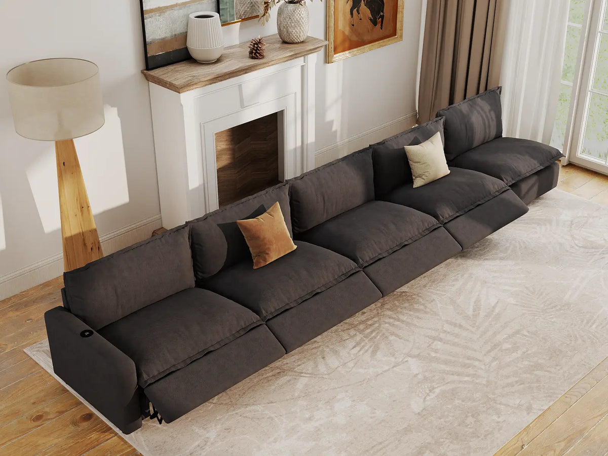 Modular Cero Sectional Couch and Recliner | 5-Piece Grey Linen Home Living Couch Sectionals 5-Seater