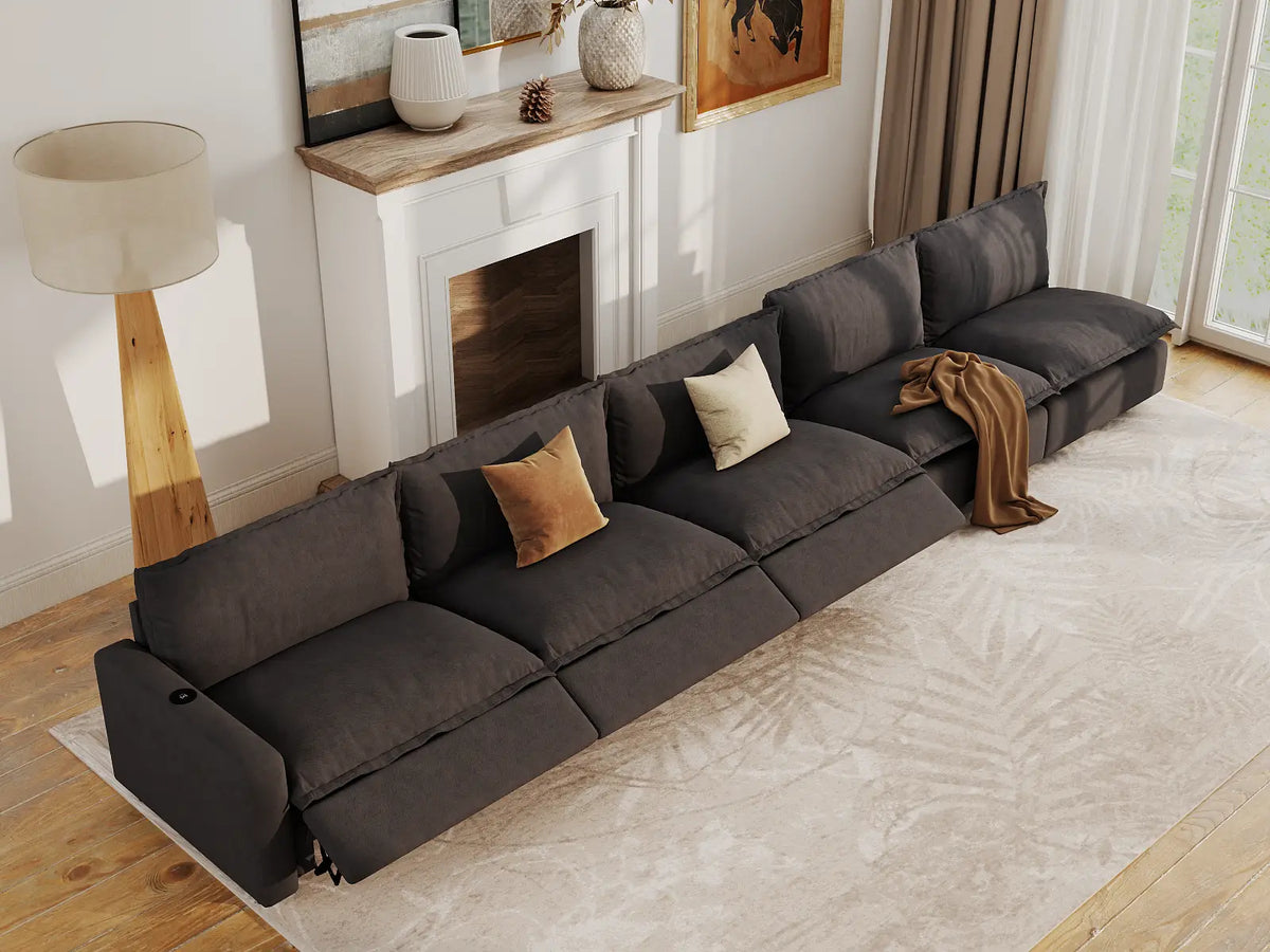 Modular Cero Reclining Sectional Couch | 5-Piece Grey Linen Home Living Couch Sectionals 5-Seater