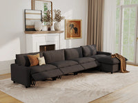 Modular Cero Reclining Sectionals | 5-Piece Grey Linen Home Living L-Shaped Sectionals 4-Seater with 1-Ottoman