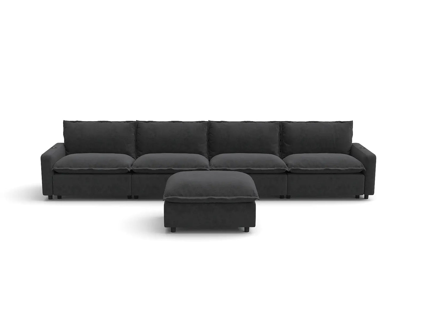 Modular Cero Reclining Sectionals | 5-Piece Grey Linen Home Living L-Shaped Sectionals 4-Seater with 1-Ottoman