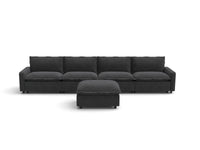 Modular Cero Reclining Sectionals | 5-Piece Grey Linen Home Living L-Shaped Sectionals 4-Seater with 1-Ottoman