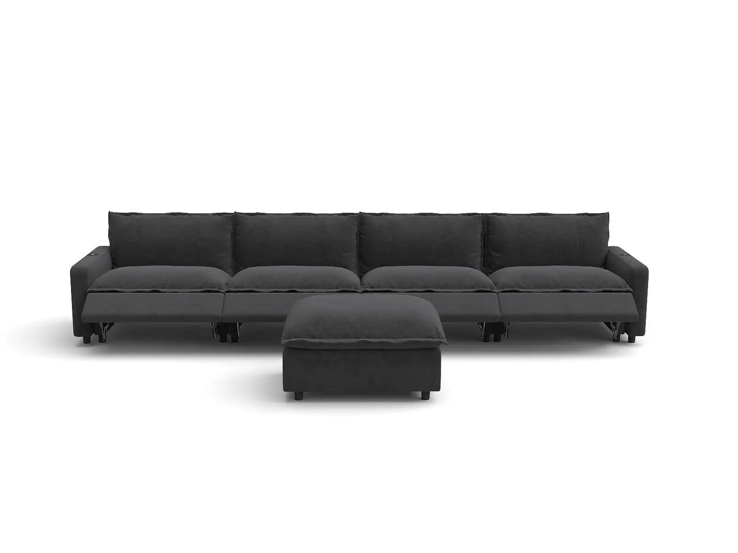 Modular Cero Reclining Sectionals | 5-Piece Grey Linen Home Living L-Shaped Sectionals 4-Seater with 1-Ottoman