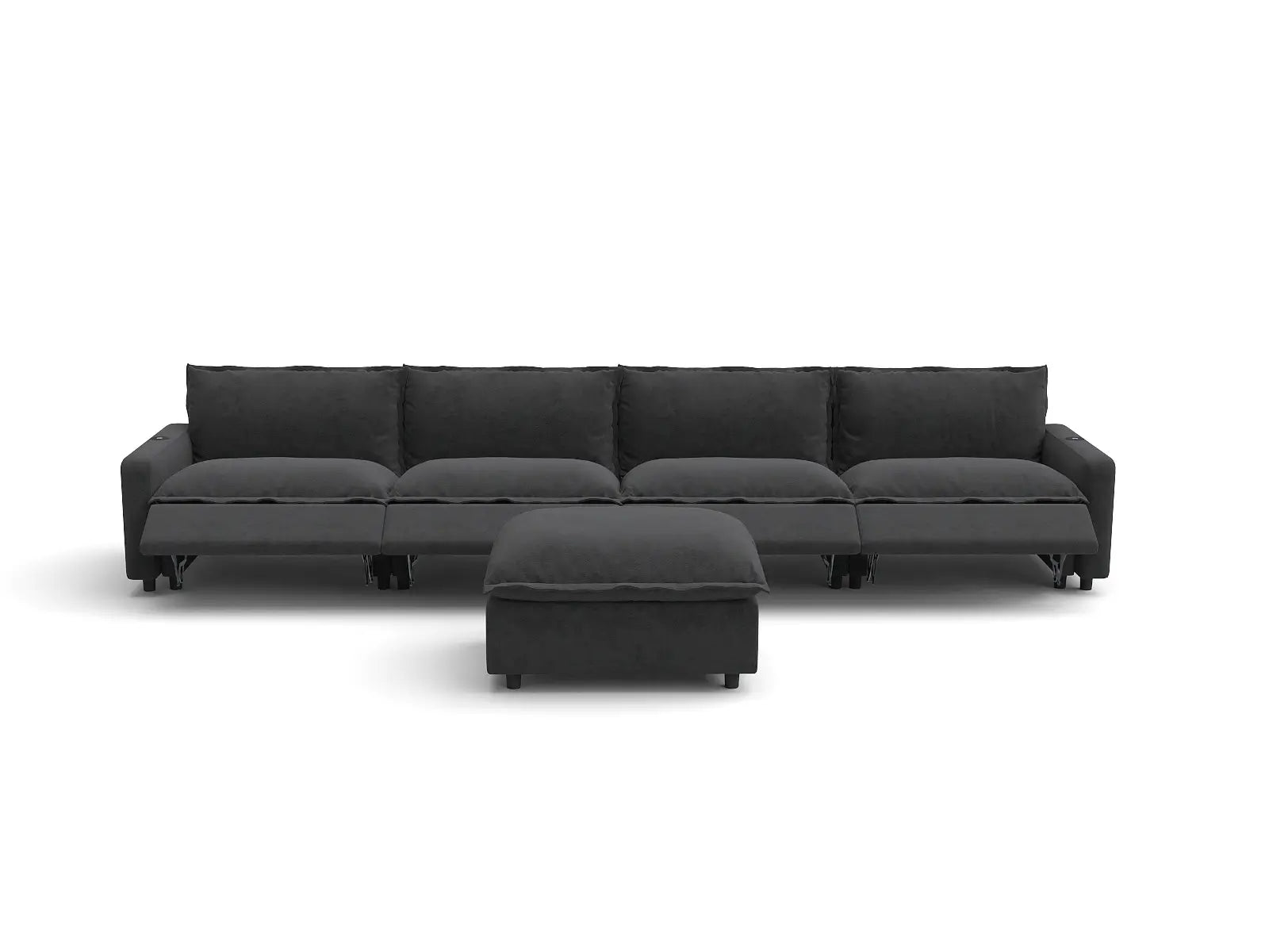 Modular Cero Reclining Sectionals | 5-Piece Grey Linen Home Living L-Shaped Sectionals 4-Seater with 1-Ottoman