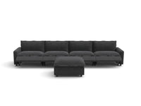 Modular Cero Reclining Sectionals | 5-Piece Grey Linen Home Living L-Shaped Sectionals 4-Seater with 1-Ottoman