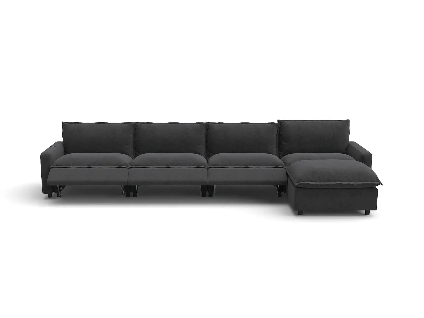 Modular Cero Reclining Sectionals | 5-Piece Grey Linen Home Living L-Shaped Sectionals 4-Seater with 1-Ottoman