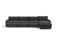 Modular Cero Reclining Sectionals | 5-Piece Grey Linen Home Living L-Shaped Sectionals 4-Seater with 1-Ottoman