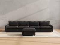 Modular Cero Reclining Sectionals | 5-Piece Grey Linen Home Living L-Shaped Sectionals 4-Seater with 1-Ottoman