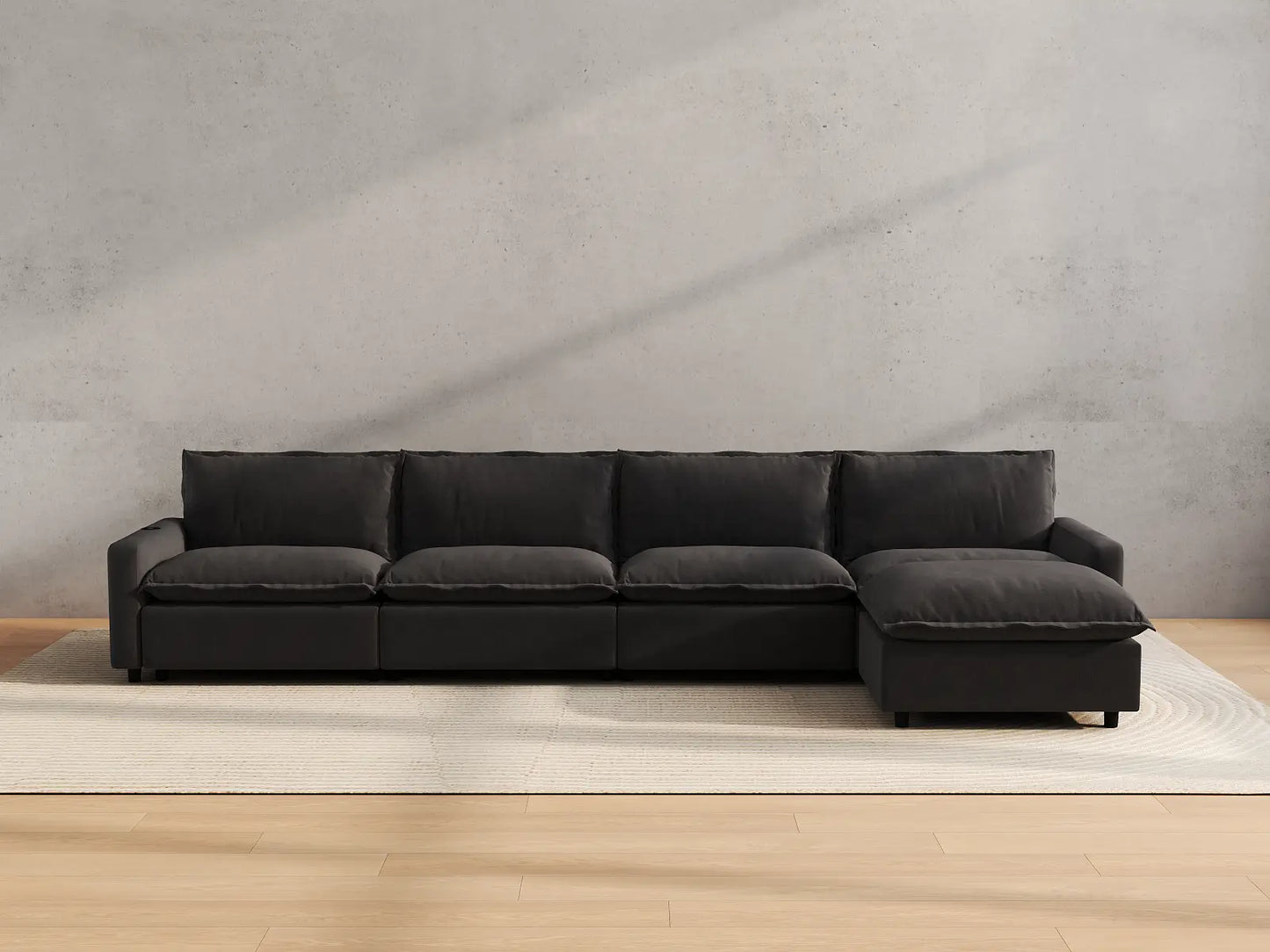 Modular Cero Reclining Sectionals | 5-Piece Grey Linen Home Living L-Shaped Sectionals 4-Seater with 1-Ottoman