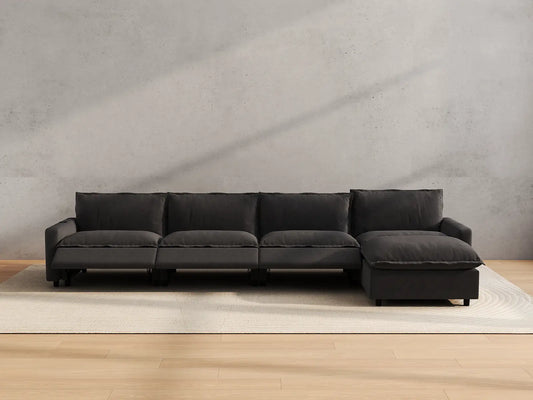 Modular Cero Reclining Sectionals | 5-Piece Grey Linen Home Living L-Shaped Sectionals 4-Seater with 1-Ottoman