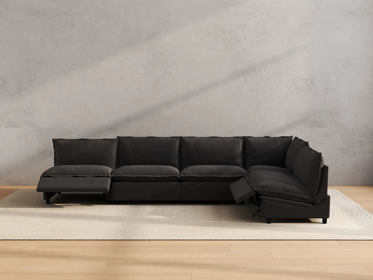 Modular Cero Reclining Sectionals | 5-Piece Grey Linen Home Living L-Shaped Sectionals 5-Seater
