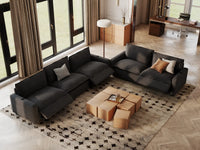 Modular Cero Sectional with Recliner | 5-Piece Grey Linen Large Space Corner Sectionals 5-Seater