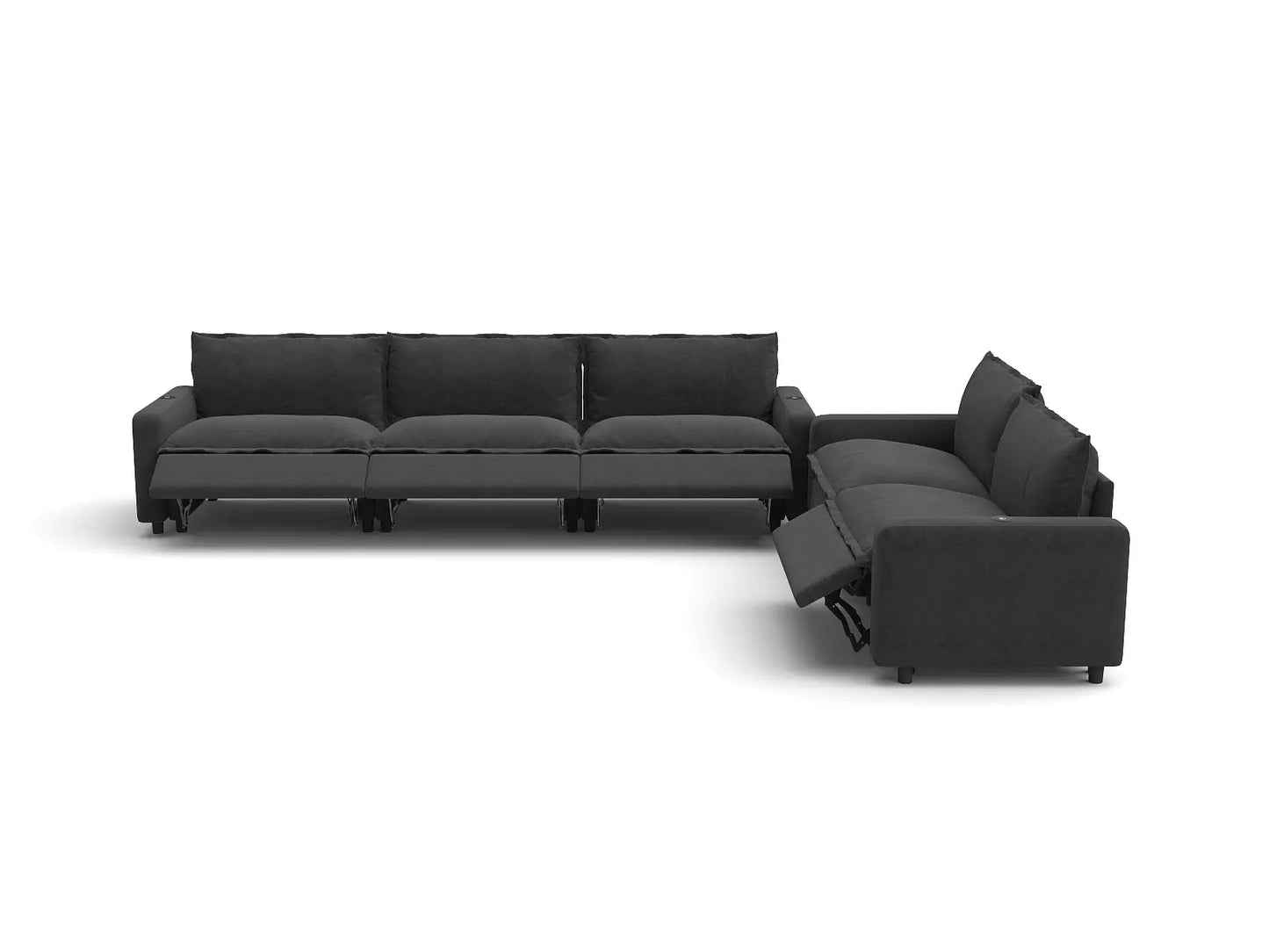 Modular Cero Reclining Sectionals | 5-Piece Grey Linen Large Space Corner Sectionals 5-Seater