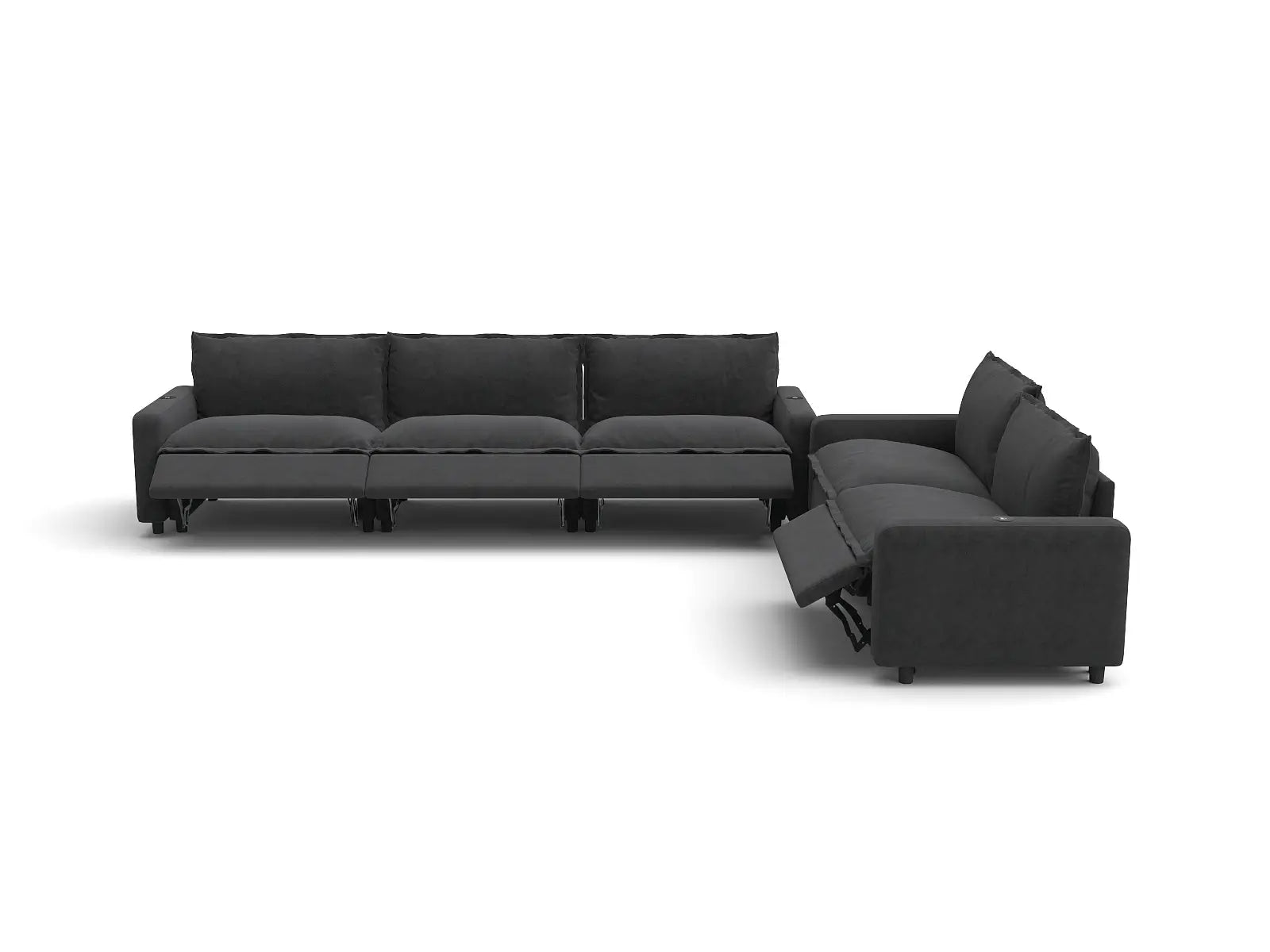 Modular Cero Power Reclining Sectional | 5-Piece Grey Linen Large Space Corner Sectionals 5-Seater