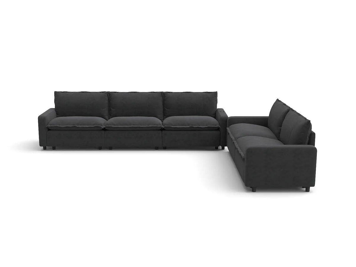 Modular Cero Reclining Sectionals | 5-Piece Grey Linen Large Space Corner Sectionals 5-Seater
