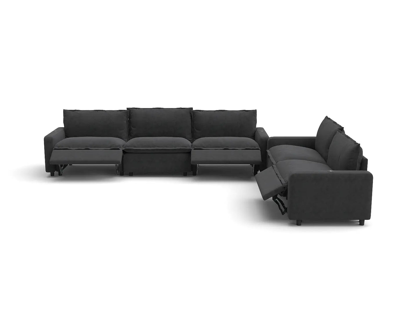 Modular Cero Sectional with Recliner | 5-Piece Grey Linen Large Space Corner Sectionals 5-Seater