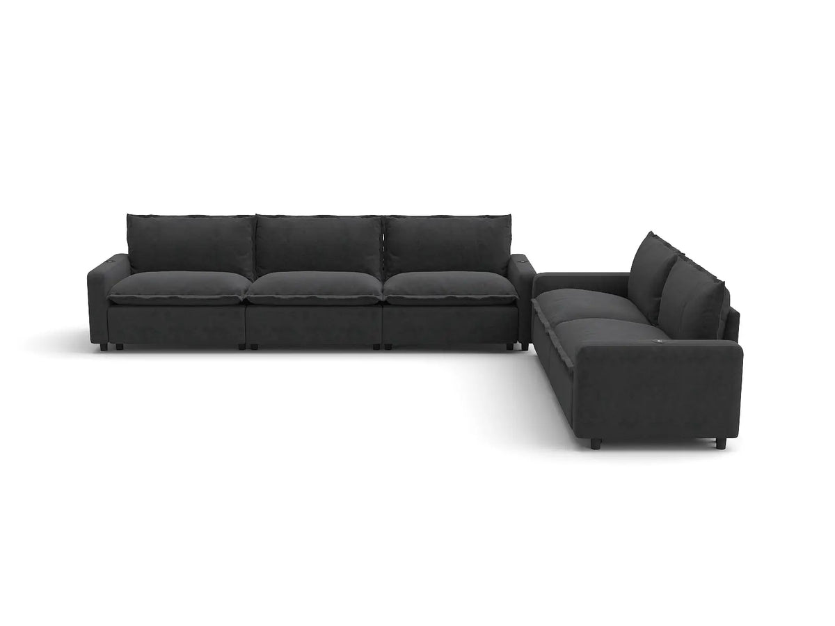Modular Cero Reclining Sectionals | 5-Piece Grey Linen Large Space Corner Sectionals 5-Seater