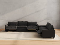 Modular Cero Sectional with Recliner | 5-Piece Grey Linen Large Space Corner Sectionals 5-Seater
