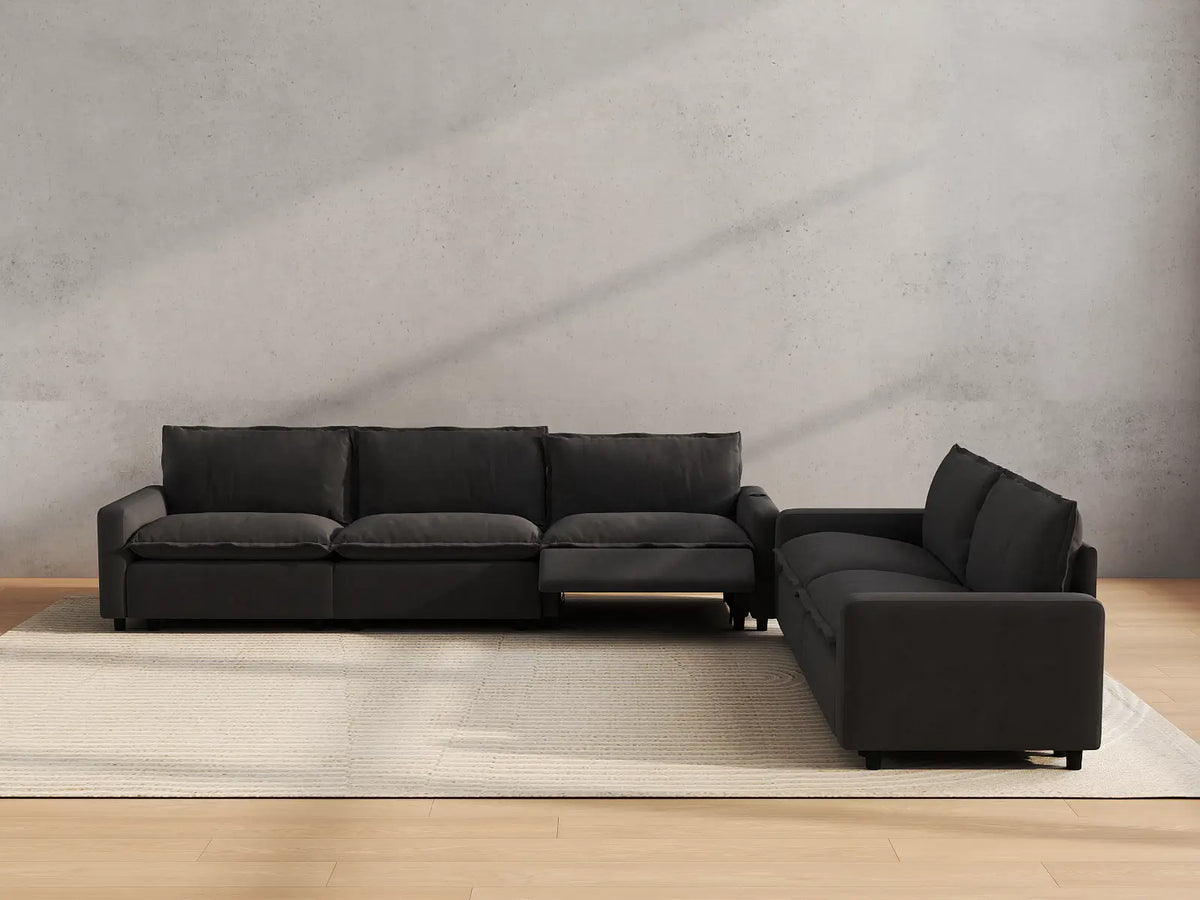 Modular Cero Reclining Sectionals | 5-Piece Grey Linen Large Space Corner Sectionals 5-Seater