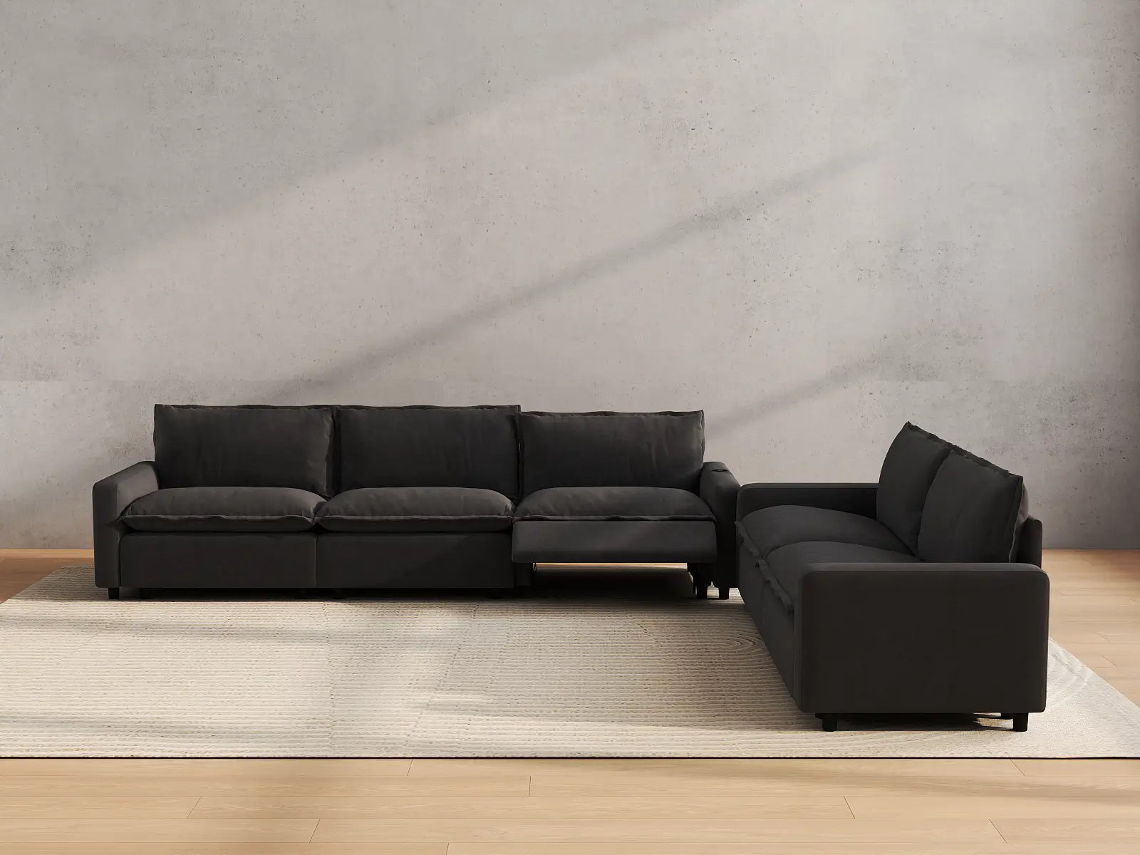 Modular Cero Corner Reclining Sectional | 5-Piece Grey Linen Large Space Corner Sectionals 5-Seater