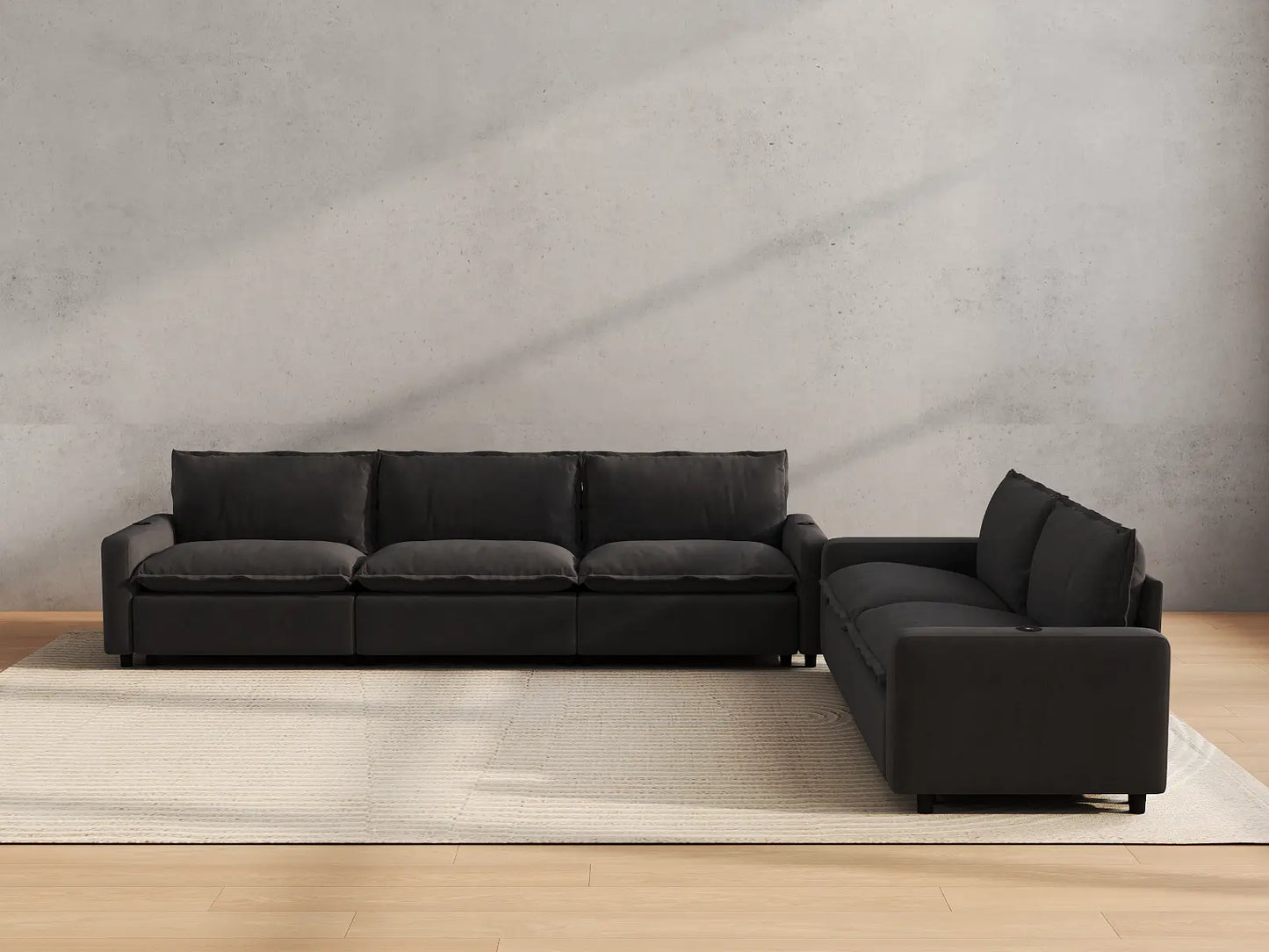 Modular Cero Reclining Sectionals | 5-Piece Grey Linen Large Space Corner Sectionals 5-Seater