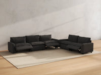 Modular Cero Sectional with Recliner | 5-Piece Grey Linen Large Space Corner Sectionals 5-Seater