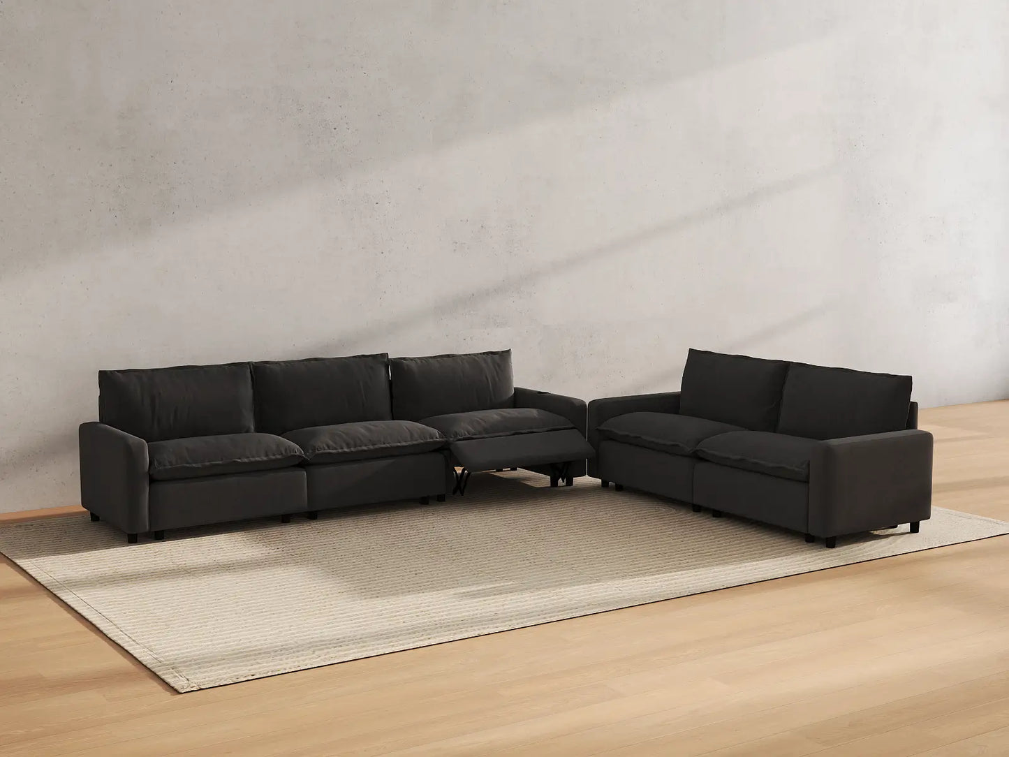 Modular Cero Reclining Sectionals | 5-Piece Grey Linen Large Space Corner Sectionals 5-Seater