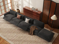 Modular Cero Reclining Sectionals | 5-Piece Grey Linen Large Space Couch Sectionals 4-Seater with 1-Ottoman