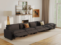 Modular Cero Sectional Couch with Chaise and Recliner | 5-Piece Grey Linen Large Space Couch Sectionals 4-Seater with 1-Ottoman