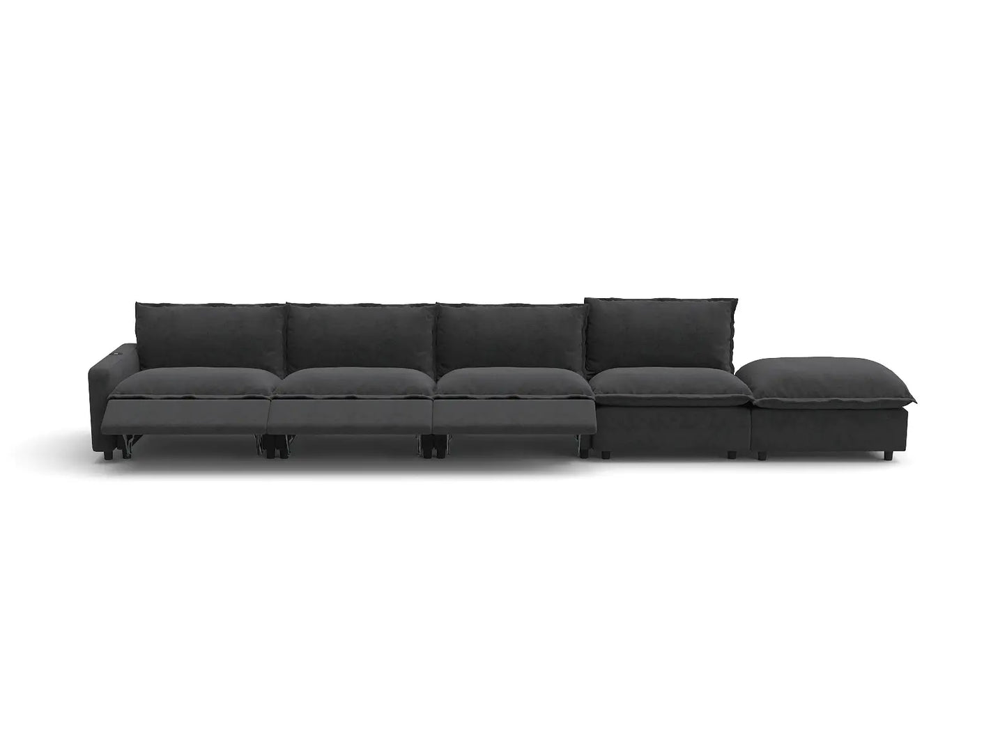 Modular Cero Reclining Sectionals | 5-Piece Grey Linen Large Space Couch Sectionals 4-Seater with 1-Ottoman