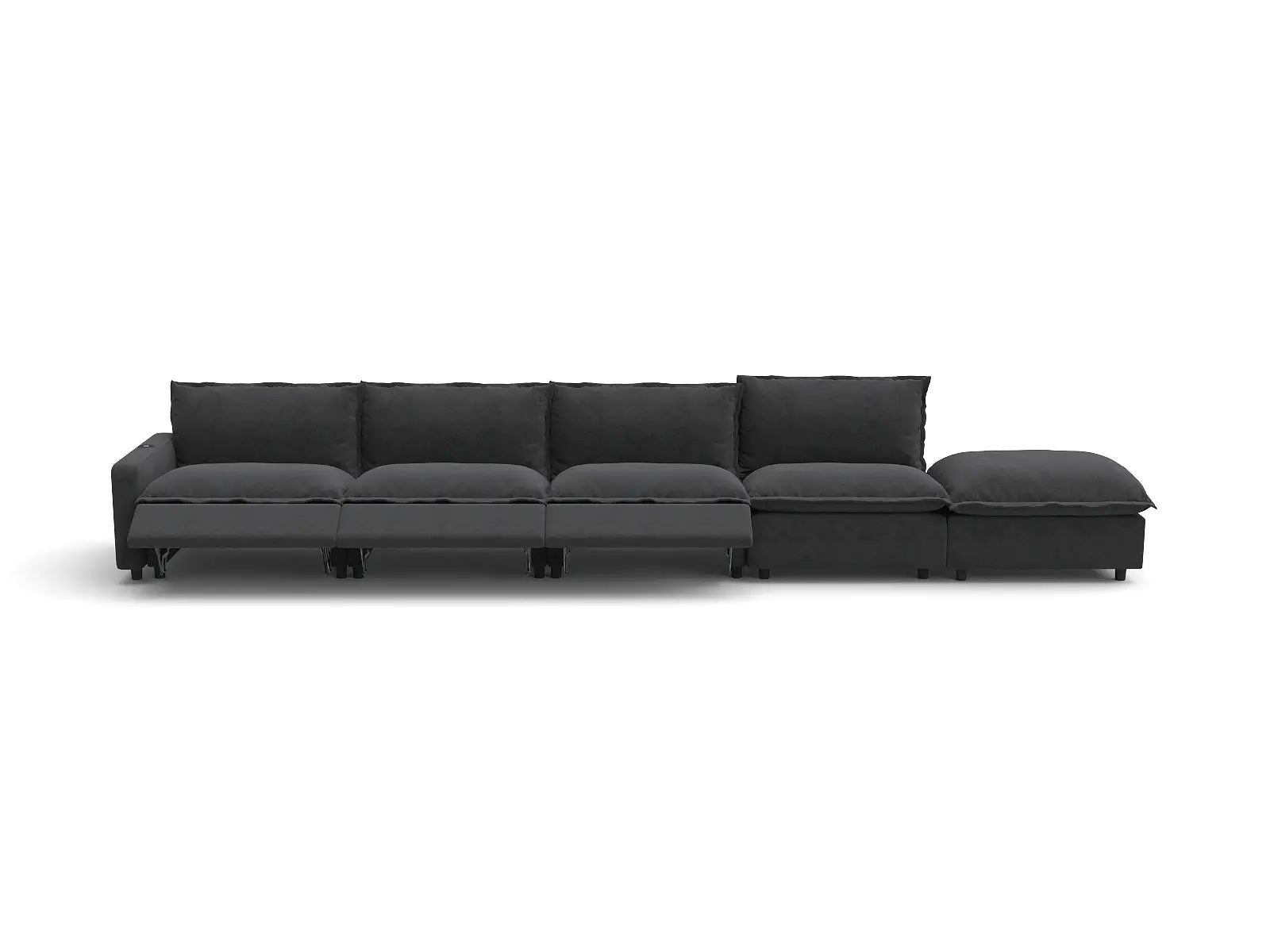 Modular Cero Sectional Sofa with Chaise and Recliner | 5-Piece Grey Linen Large Space Couch Sectionals 4-Seater with 1-Ottoman