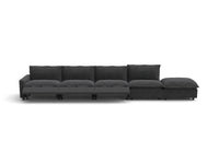 Modular Cero Reclining Sectionals | 5-Piece Grey Linen Large Space Couch Sectionals 4-Seater with 1-Ottoman