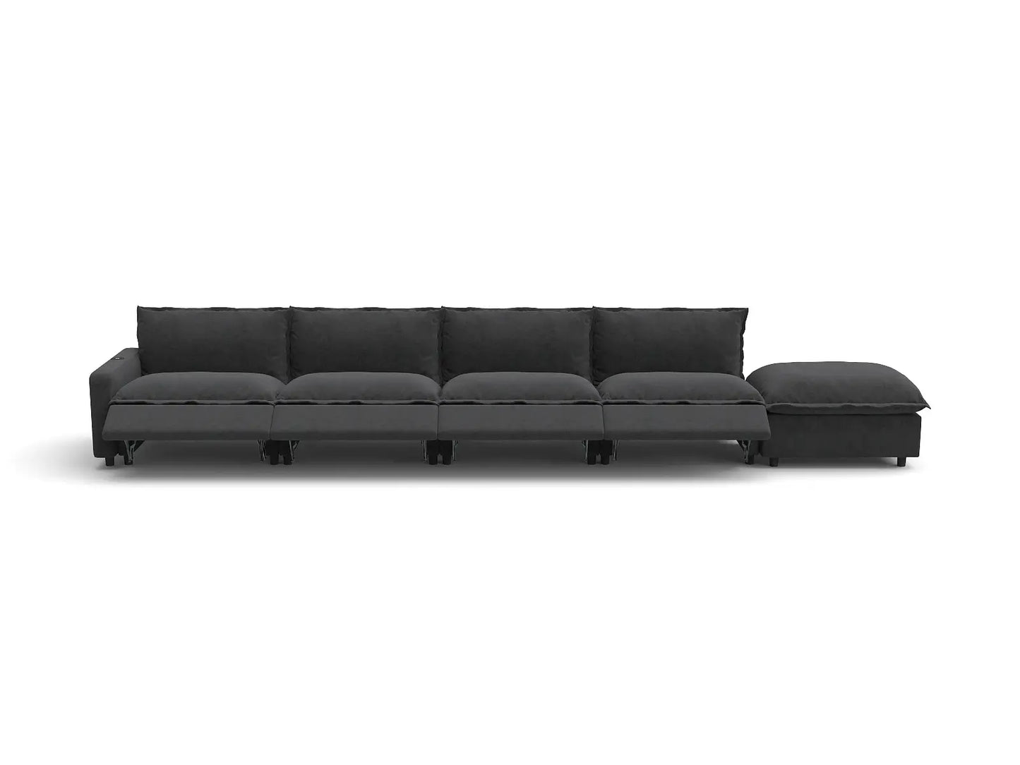 Modular Cero Sectional Couch with Chaise and Recliner | 5-Piece Grey Linen Large Space Couch Sectionals 4-Seater with 1-Ottoman